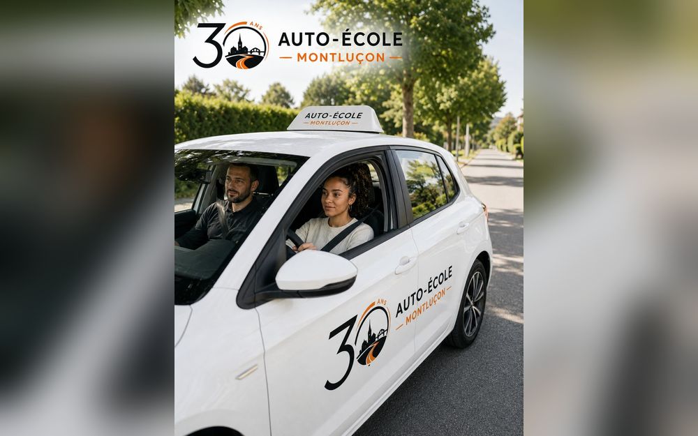 Leçon de conduite — élève et moniteur de l'Auto-École Montluçon