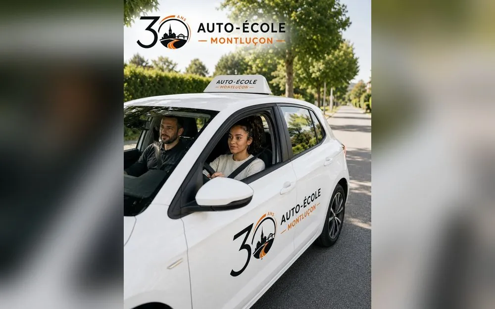 Leçon de conduite — élève et moniteur de l'Auto-École Montluçon